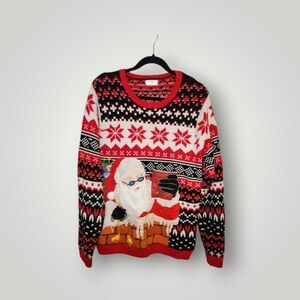 Holiday Time Men's Santa Drink Pocket Ugly Christmas Sweater L 42 44